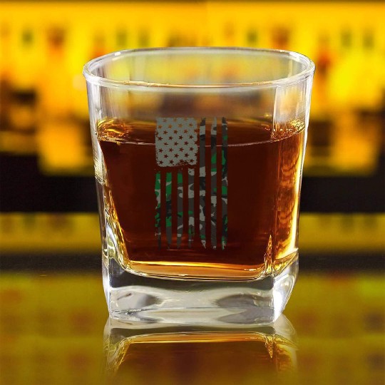 Camouflage American Flag Jungle Camo USA Flag Square Whiskey Glasses