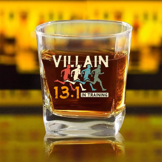 Half Marathon Villain In Training 13.1 Retro Race Square Whiskey Glasses
