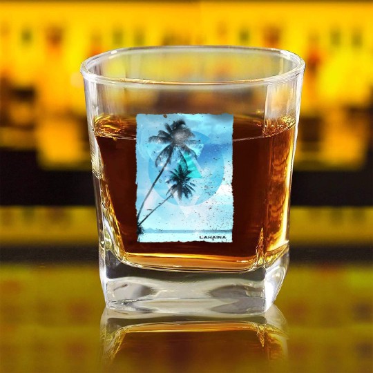 Artistic Lahaina Maui Hawaii Palm Tree Vacation Square Whiskey Glasses