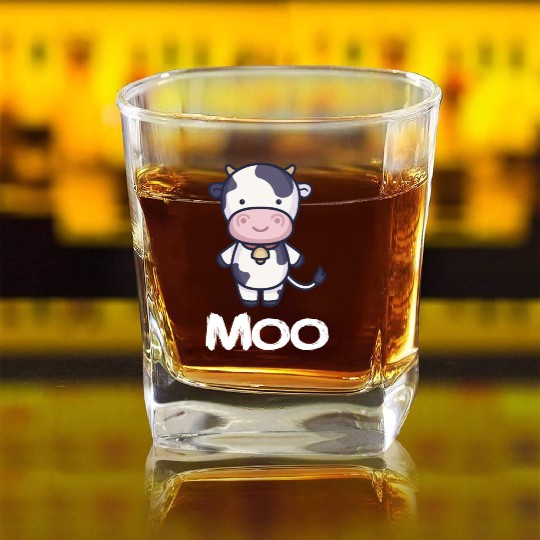 Moo Cow Lover Famer Cattle Ranch Dairy Farming Square Whiskey Glasses