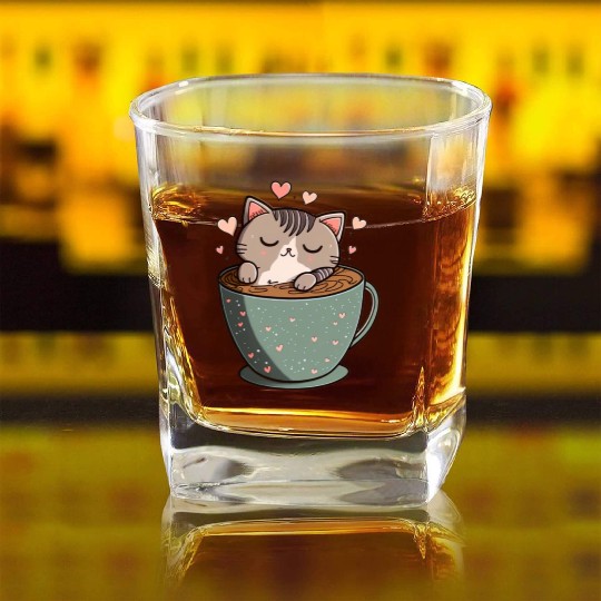 Caffeine Kitties A Sweet Valentines Day Gift Square Whiskey Glasses