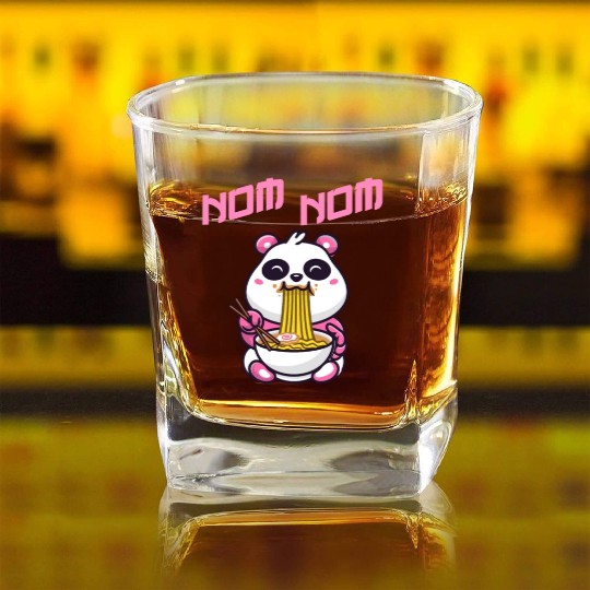 Nom Nom China Japan Panda Ramen Noodles Noodle Fan Square Whiskey Glasses