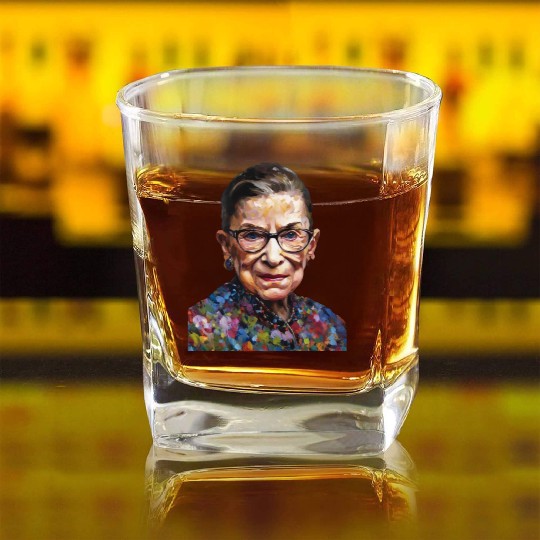 Ruth Bader Ginsburg portrait in a Monet style Square Whiskey Glasses