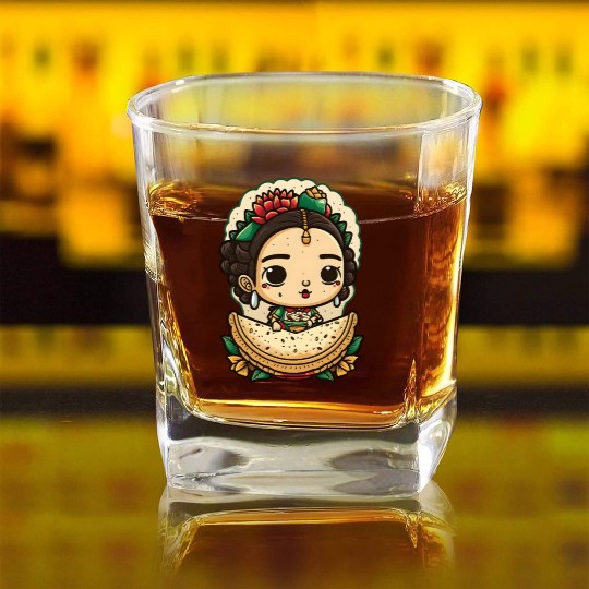 Frida Kahlo & Tacos Cinco De Mayo Mexican Fiesta Square Whiskey Glasses