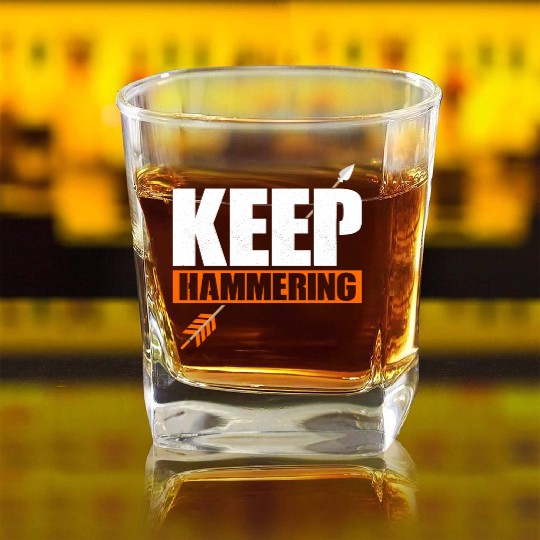 Keep Hammering Bow & Arrows Target Archery Square Whiskey Glasses