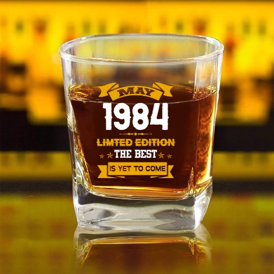May 1984 Birthday Surprise Square Whiskey Glasses