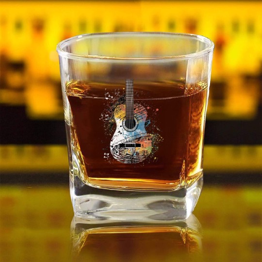 Guitar Player Guitarist Musical Notes Band Music Square Whiskey Glasses