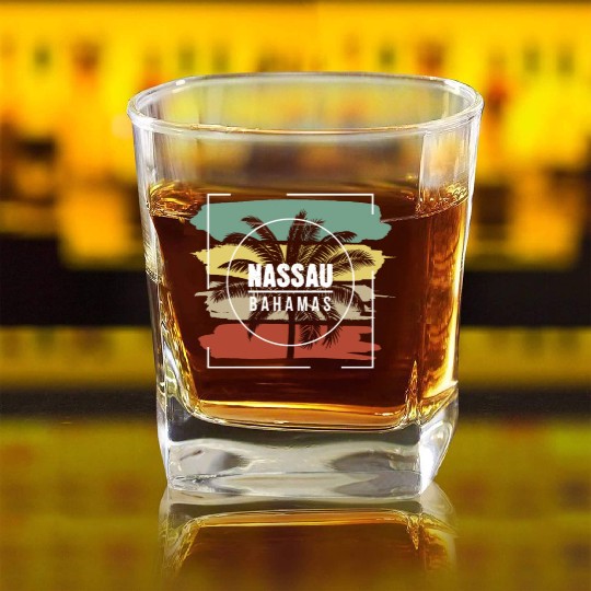 Nassau Bahamas Artistic Palm Tree Retro Square Whiskey Glasses