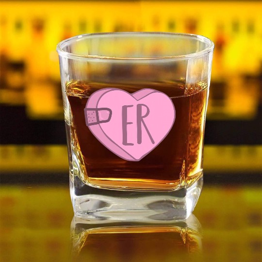 Cute ER Nurse Candy Heart for Valentines Day Scrub Square Whiskey Glasses