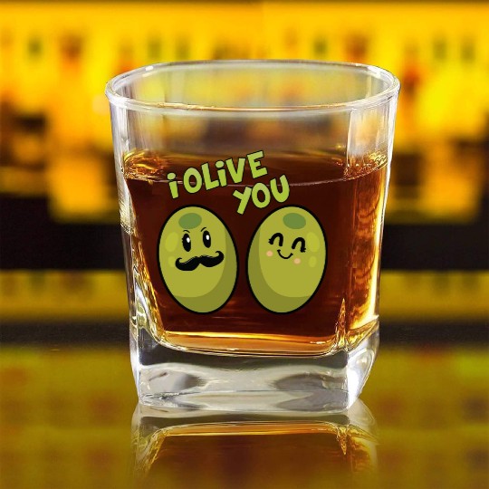 Green olives valentine olive you Square Whiskey Glasses
