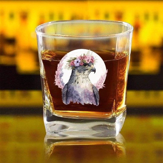 Falcon Birds Of Prey Flower Crown Floral Bird Watc Square Whiskey Glasses