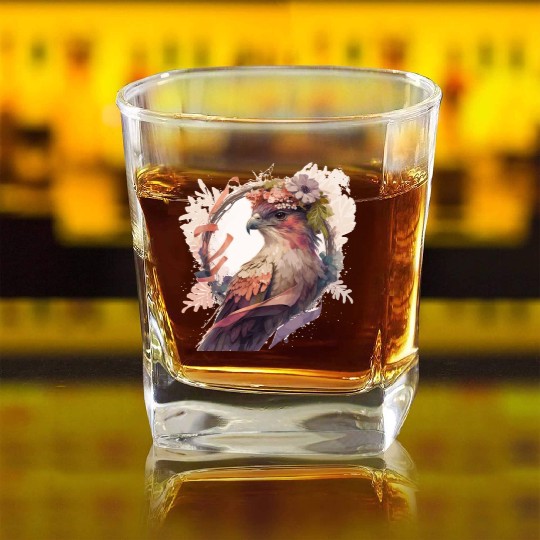 Birds Of Prey Kite Bird Flower Crown Floral Square Whiskey Glasses