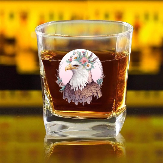 Birds Of Prey Bald Eagle Flower Crown Floral Birdi Square Whiskey Glasses