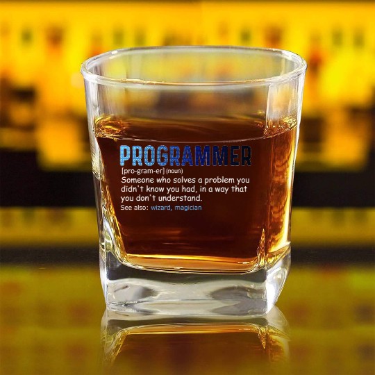 IT Nerd Geek Programmer Definition Computer Square Whiskey Glasses