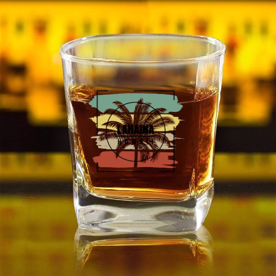 Lahaina Maui Hawaii Palm Tree Retro Artistic Square Whiskey Glasses