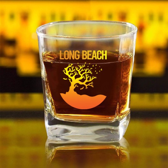 Neon Tree Art Long Beach 70s Square Whiskey Glasses