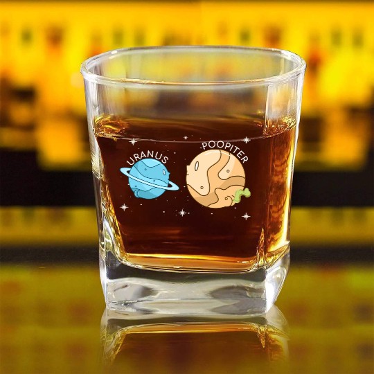 Uranus Poopiter Funny Uranus Planet Space Lover Square Whiskey Glasses