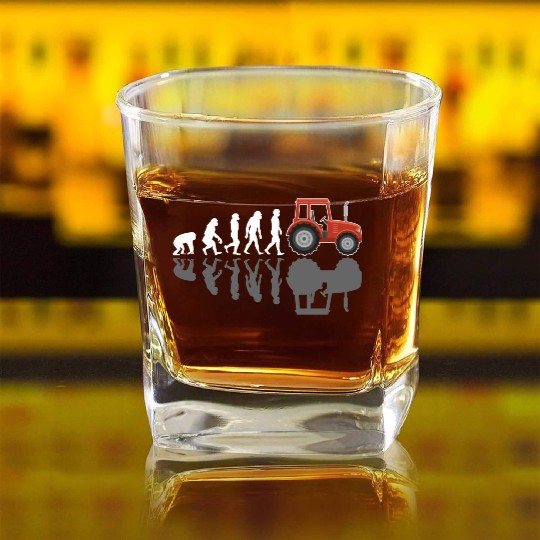 Tractor Farmer Evolution With Shadow Square Whiskey Glasses