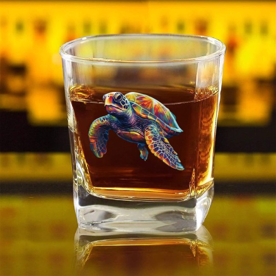 Colorful underwater sea turtle dreamlike beautiful Square Whiskey Glasses