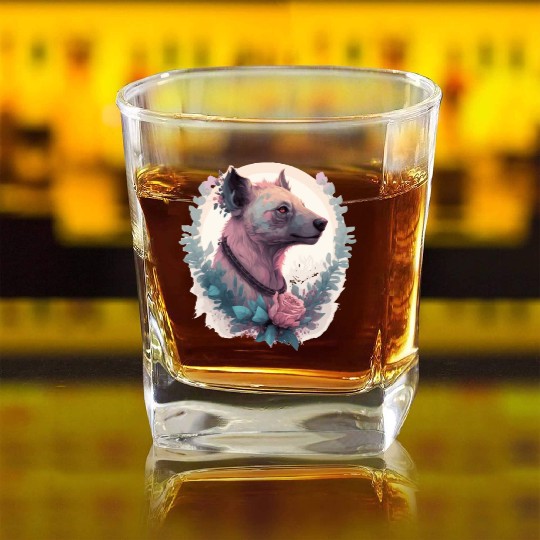 Watercolor Hyena Flower Crown Africa Safari Animal Square Whiskey Glasses