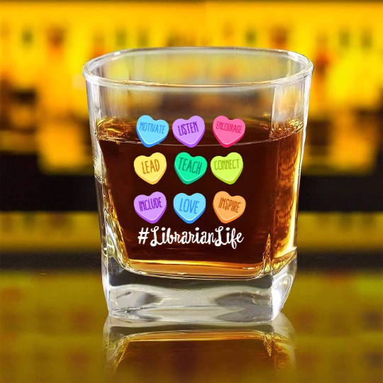 Librarian Life Teacher Valentines Day Pastel Candy Square Whiskey Glasses