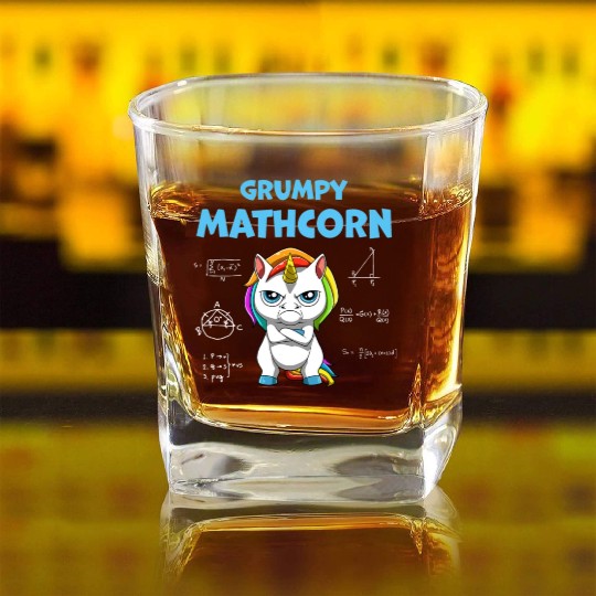 Funny Math Teacher Grumpy Unicorn Square Whiskey Glasses