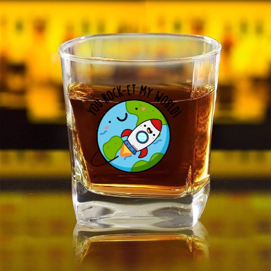 You Rock Et My World Cute Rocket Square Whiskey Glasses