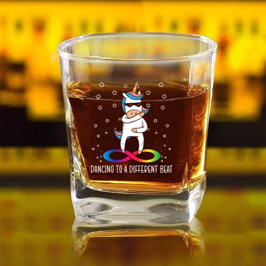 Dancing To A Different Beat Neurodiversity Unicorn Square Whiskey Glasses