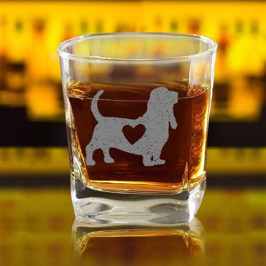 Black Basset hound Square Whiskey Glasses