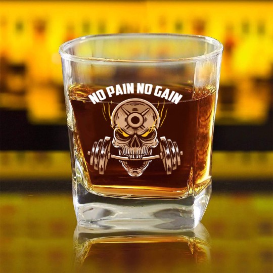 No Pain No Gain Exercise Workout Motto Gym Rat Gym Square Whiskey Glasses