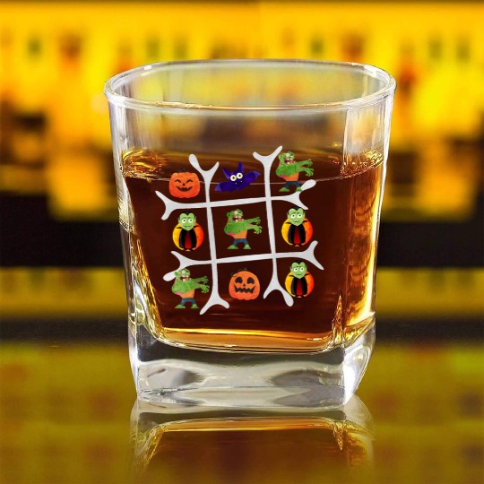 Tic Tac Toe Zombie Wins Square Whiskey Glasses