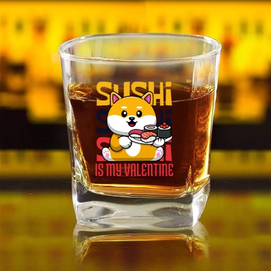 Sushi is my Valentine A Cute and Funny Design Square Whiskey Glasses