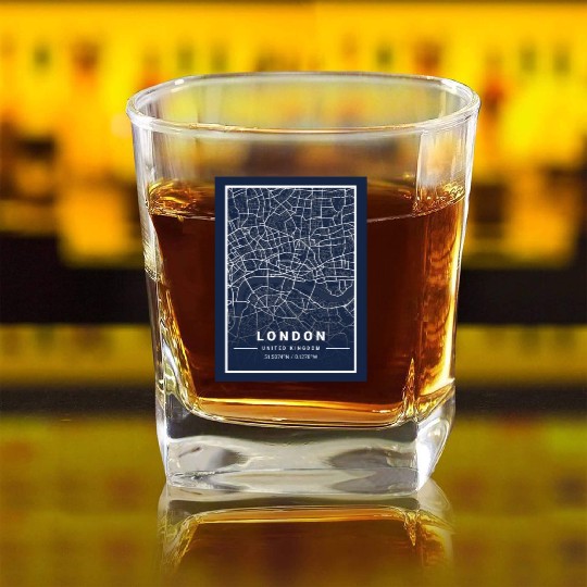 London Light City Map Blueprint design Square Whiskey Glasses