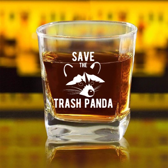 Save The Trash Panda Raccoon Square Whiskey Glasses