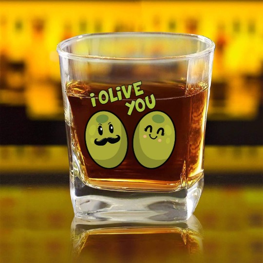 Green Olives Valentine Olive You Square Whiskey Glasses