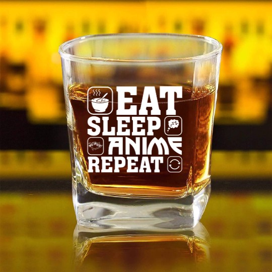 Eat Sleep Anime Repeat Kawaii Otaku Manga Japan Fa Square Whiskey Glasses