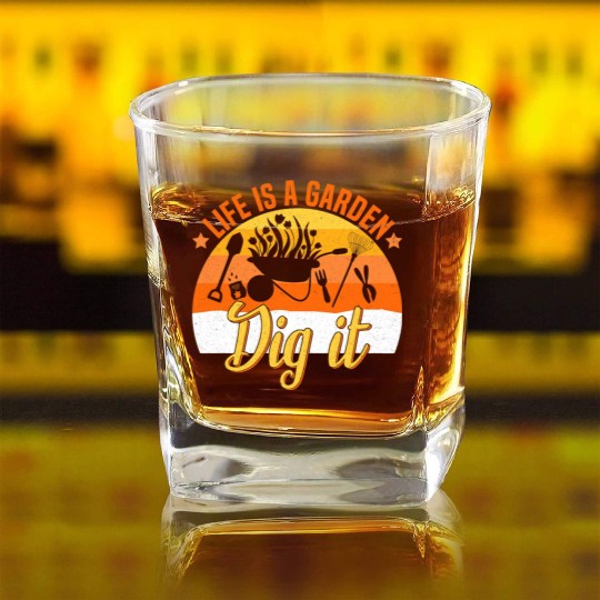Life is a Garden Dig it Succulent Gardening Grass Square Whiskey Glasses