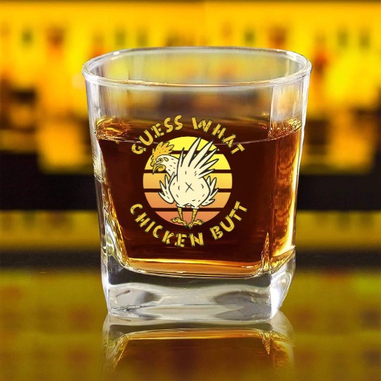 Funny Guess What Chicken Butt Farmer Joking Square Whiskey Glasses