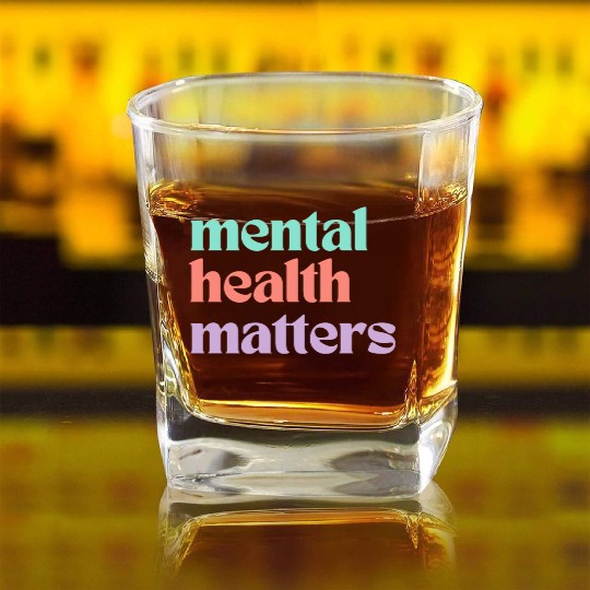 Mental Health Matters | Retro Quote Peach Candy Square Whiskey Glasses