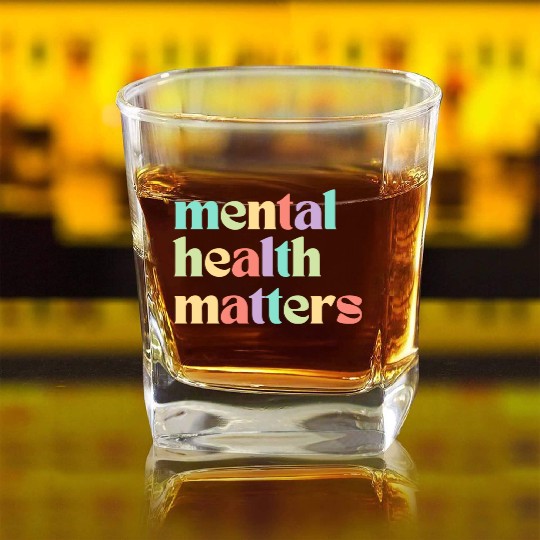 Mental Health Matters | Retro Quote Mixed Peach Square Whiskey Glasses