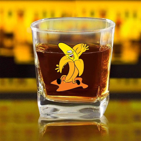 funny running banana Square Whiskey Glasses