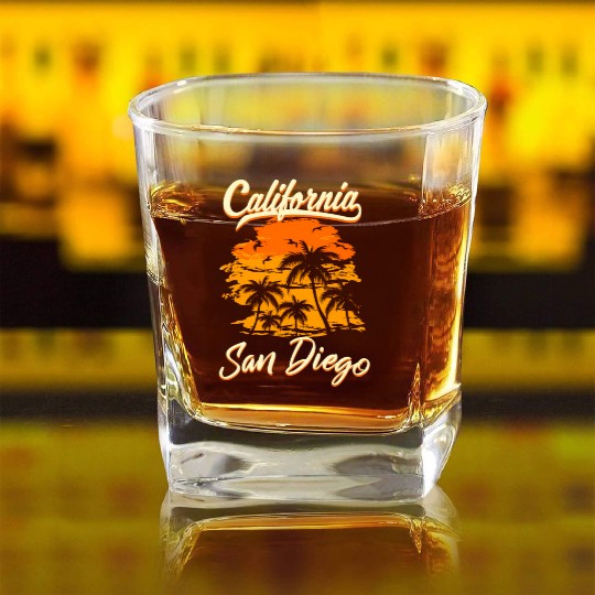 San Diego California Beach Square Whiskey Glasses
