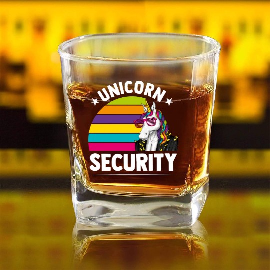 Unicorn Security Funny Unicorn Lover Mythical Square Whiskey Glasses