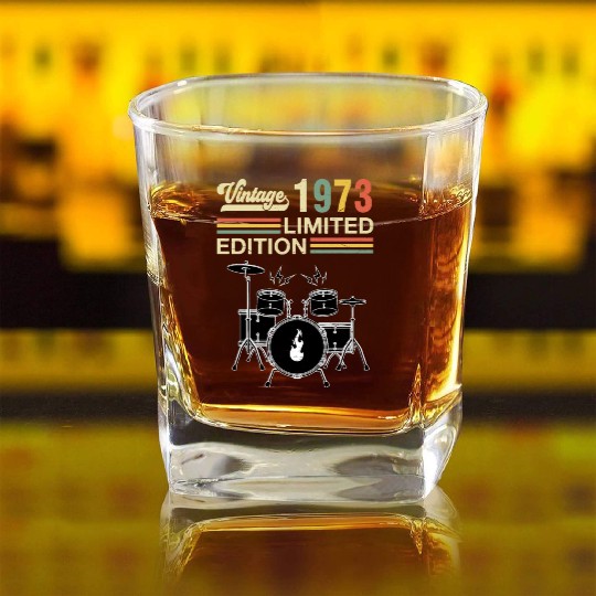 Vintage 1973 Drums 50th Birthday Drummer Square Whiskey Glasses