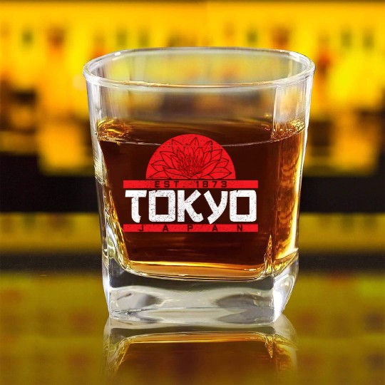 Tokyo Japan Est 1873 Lotus Japanese Square Whiskey Glasses