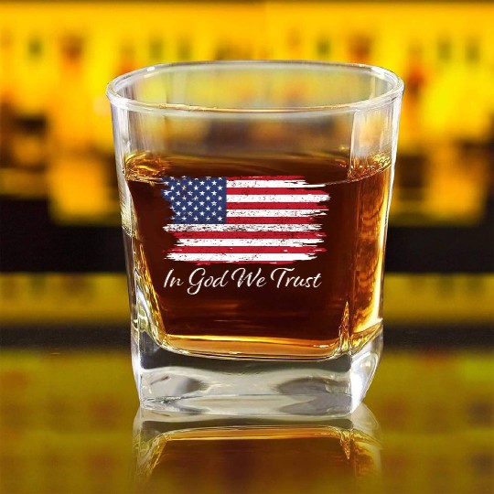 In God We Trust Us Flag Patriotic Square Whiskey Glasses