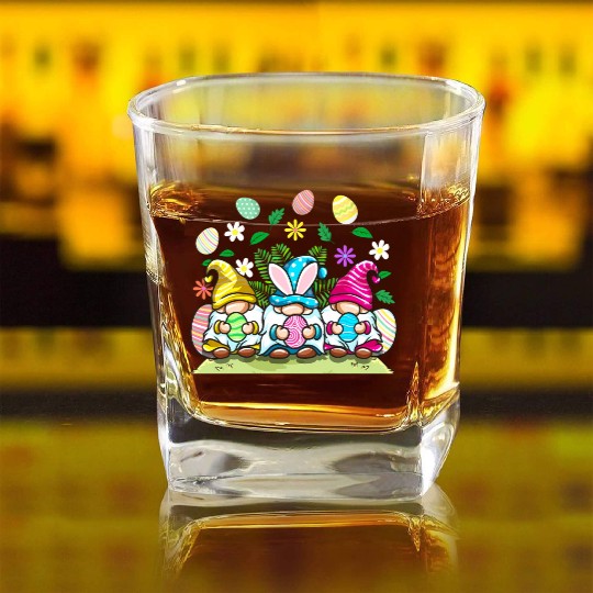 Happy Easter Gnomes Egg Hunting For Square Whiskey Glasses