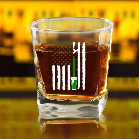 Green St PatricDay Beer American Flag Patriotic Ir Square Whiskey Glasses