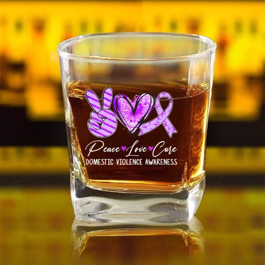 Peace Love Cure Purple Ribbon Domestic Violence Aw Square Whiskey Glasses