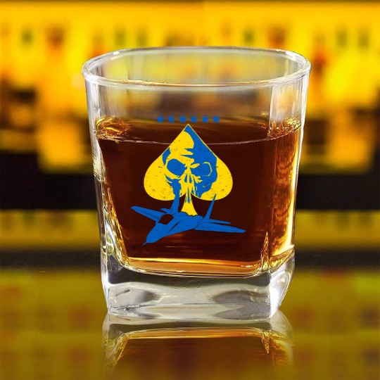The Ghost Of Kyiv Kiev Ukraine Ace Fighter Pilot Square Whiskey Glasses